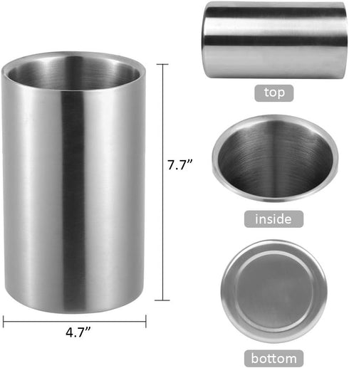 Jolitac Stainless Steel Wine Chiller Bucket - Double Wall Wine Cooler, Insulated Champagne Beer Ice Bucket