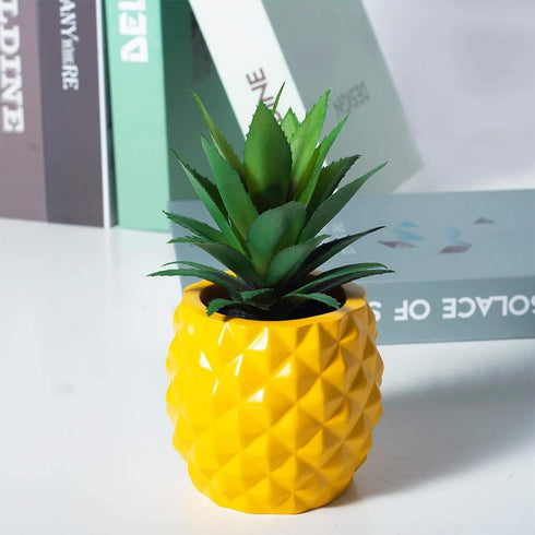 Artificial Potted Pineapple Decor - Fake Pineapple Home Office Kitchen Table Decoration (Yellow)