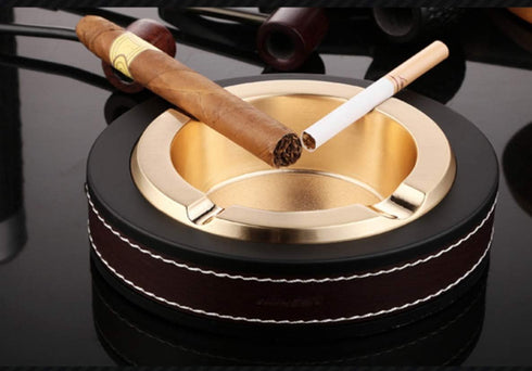 Leather Stainless Steel Cigarette Ashtray Modern Tabletop Ashtrays for Indoor Smoking, Gift for Smokers