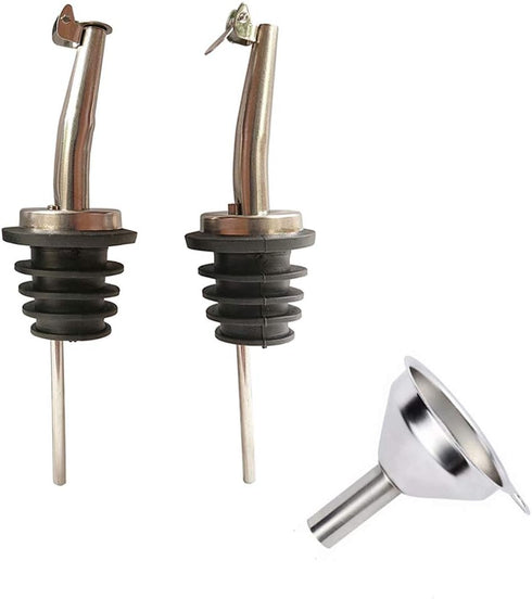 Stainless Steel Classic Olive Oil Spouts with Funnels, Tapered Bottle Pour Spouts for Liquor, Vinegar, Syrup (2pcs)