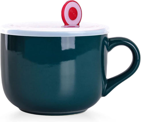 WHJY Simple Ceramic Soup Mugs with Lid, 22 oz Soup Cups with Handle, Microwave Oatmeal Bowl for Milk, Tea, Coffee, Dark