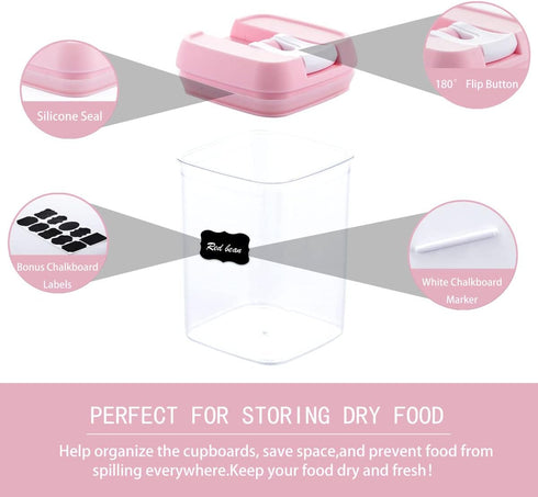 U-QE Airtight Food Storage Container Set, 10 Piece BPA Free Clear Plastic Canisters with Easy Lock Lids (Pink)