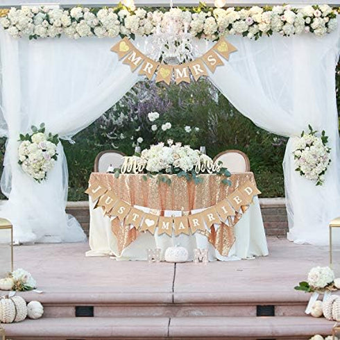 2 Pieces Mr and Mrs Banner, Just Married Burlap Wedding Bridal Shower Garland for Party