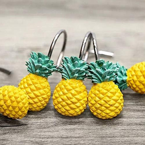 Chictie Yellow Pineapple Shower Curtain Hooks - Set of 12 Cute Fruit Design Stainless Steel Hooks