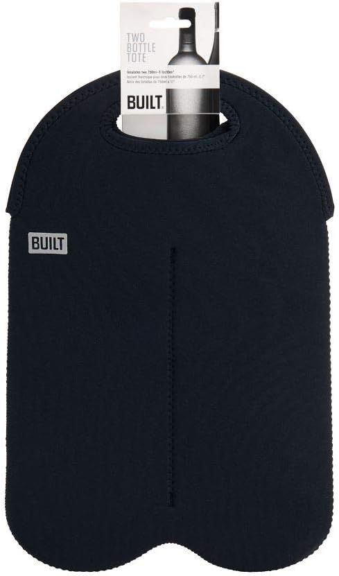 BUILT 2B-BLK Neoprene Wine/Water Bottle Carry Tote, 2-Bottle, Stain Resistant, Black