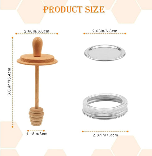 Sun3drucker Set 16 oz Wooden Mason Jar Honey Dipper with Lids - Honey Dipper Wooden Stick for Regular Mouth Mason Jars