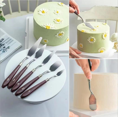 Cake Cream Spatula 5 Pieces, Stainless Steel Cake Apatula with Frosting Icing Decorating Knife