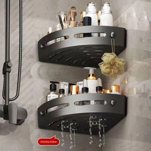Generic 2 Pack, Corner Shower Caddy, Black Wall Mounted Bathroom Storage Rack, Plastic Organizer Shelf with Drainage