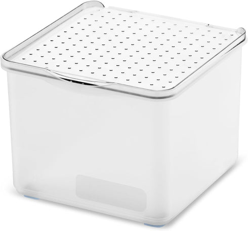 madesmart Small Bin with Lid-Stack Collection, Frost Soft-Grip Lining and Non-Slip Feet