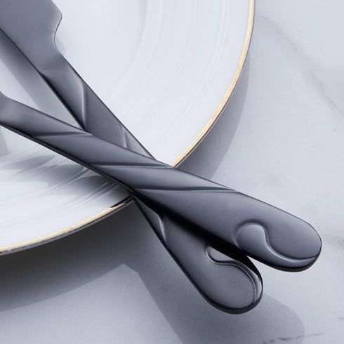 Black Dinner Knife Set, 9.2-inch Stainless Steel Shiny Black Silverware, Set of 6