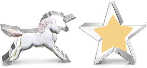 3-Piece Unicorn Cookie Cutter Set, Stainless Steel Unicorn, Rainbow & Head Shapes, Dishwasher Safe