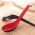 2 Pack Red and Black 6.5-Inch Asian Soup Spoon with Hook Fuji Chinese Japanese Korean Style for Melamine Won Ton Rice