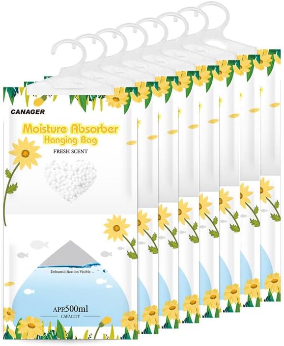 CANAGER Hanging Moisture Absorber, 8 Packs Fresh Scent Dehumidifier Bag, Moistureproof Hanging Closet Bags, 12.5 oz