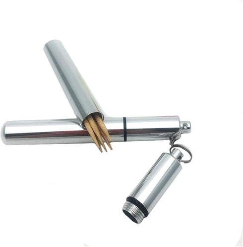 Silver Metal Portable Toothpick Holder, Waterproof Case for Outdoor, Kitchen, and Dining, 86*11mm Toothpick Container