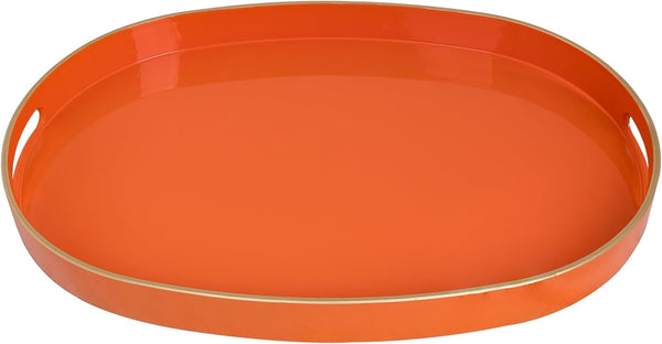 MAONAME Orange Decorative Tray, Oval Serving Tray with Handles, Plastic Trays for