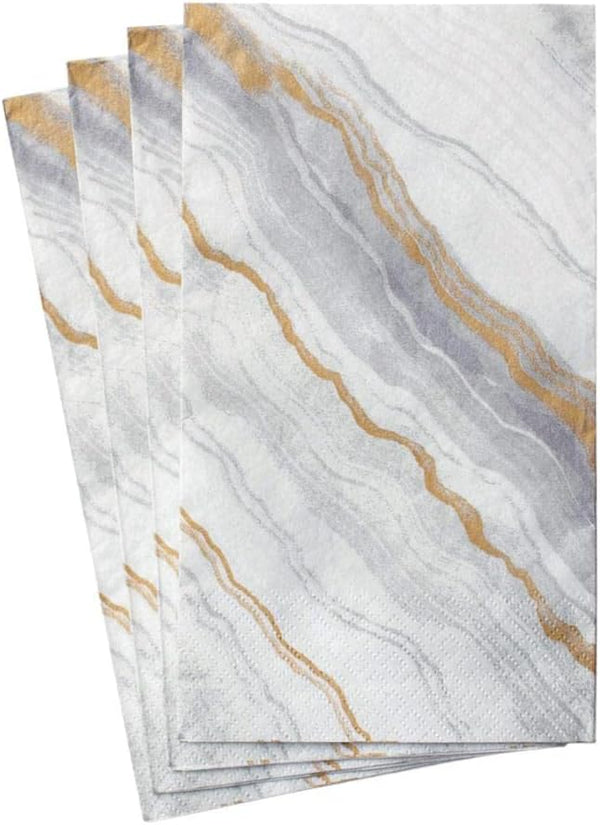 Caspari Marble Paper Guest Towel Napkins in Grey, 15 Per Package