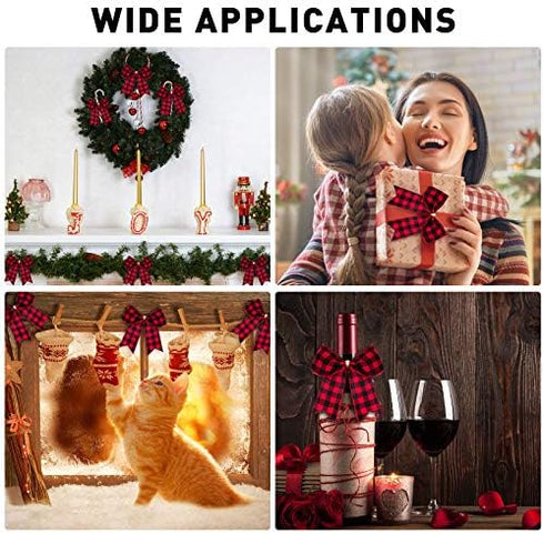 WILLBOND 12 Pieces Buffalo Plaid Bows, Decorative Velvet Bows for Wreaths and Valentine Day Gift Wrap