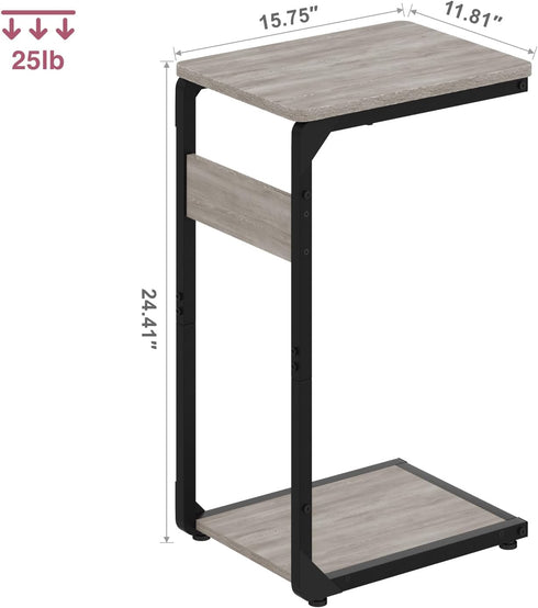 Vovonusy ET-YB-GY1 Wood Pedestal Small Sofa Side Table for Couch, Tall Nightstand, C Shaped End Table, TV Trays