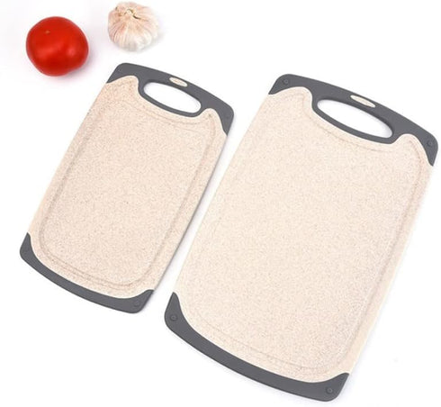 Cutting Boards For Kitchen, Anti-Skid Eco-Wheat Straw Cutting Board Set (3 Pcs), Dishwasher Safe (light brown)