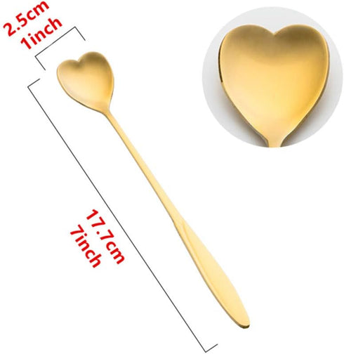 Falytemow 8pcs Gold Heart Shape 304 Stainless Steel Spoons for Coffee, Tea, Dessert, Mixing
