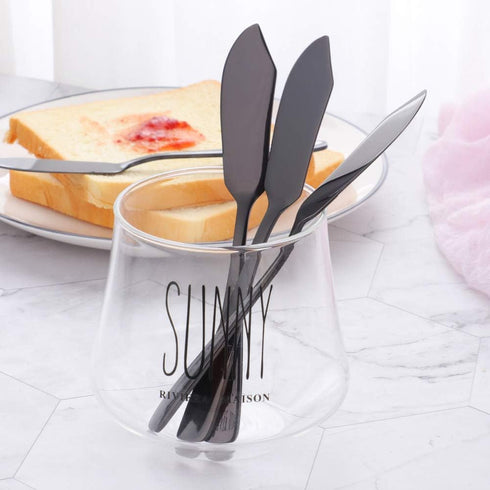 Stainless Steel Cheese Dessert Knives, Set of 6, Breakfast Butter Knife & Sandwich Spreader (Black)