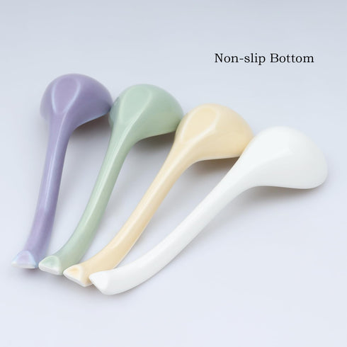 Asian Soup Spoon Set of 4, Ceramic Ramen Spoons, Long Handle for Dumpling, Pho, Noodles