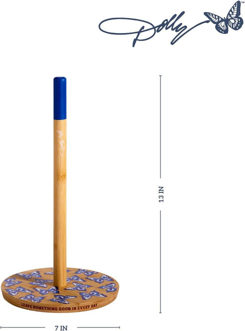 7 Inch Dolly Parton Bamboo and Blue Paper Towel Holder, Fits All Paper Towel Rolls