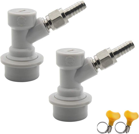 PERA Corny Keg Ball Lock Gas Disconnect MFL 1/4 with 5/16 Swivel Nuts & 2 Free Worm Clamps for Homebrewing