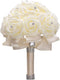 WIFELAI-A Ivory Cream Bouquet with Diamond Soft Ribbons - Artificial PE Rose Bridal Flowers for Wedding, Party, Church