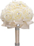 WIFELAI-A Ivory Cream Bouquet with Diamond Soft Ribbons - Artificial PE Rose Bridal Flowers for Wedding, Party, Church