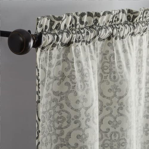 PAIRS TO GO Brockwell Decorative Window Treatment Rod Pocket Curtains - Double Panel, 28" x 84", Charcoal