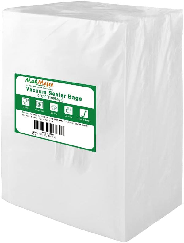 MakMeFre 100 Pint Size Vacuum Freezer Sealer Bags, 6x10 Inch, BPA Free, Heavy Duty Commercial Grade