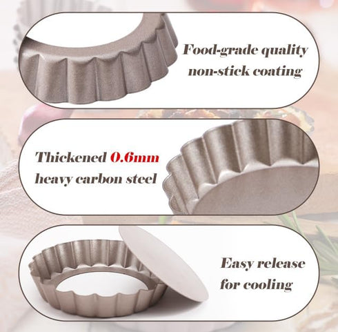 Webake 4 Inch Mini Tart Pan Set of 6, Non-Stick Small Tart Mold with Removable Bottom