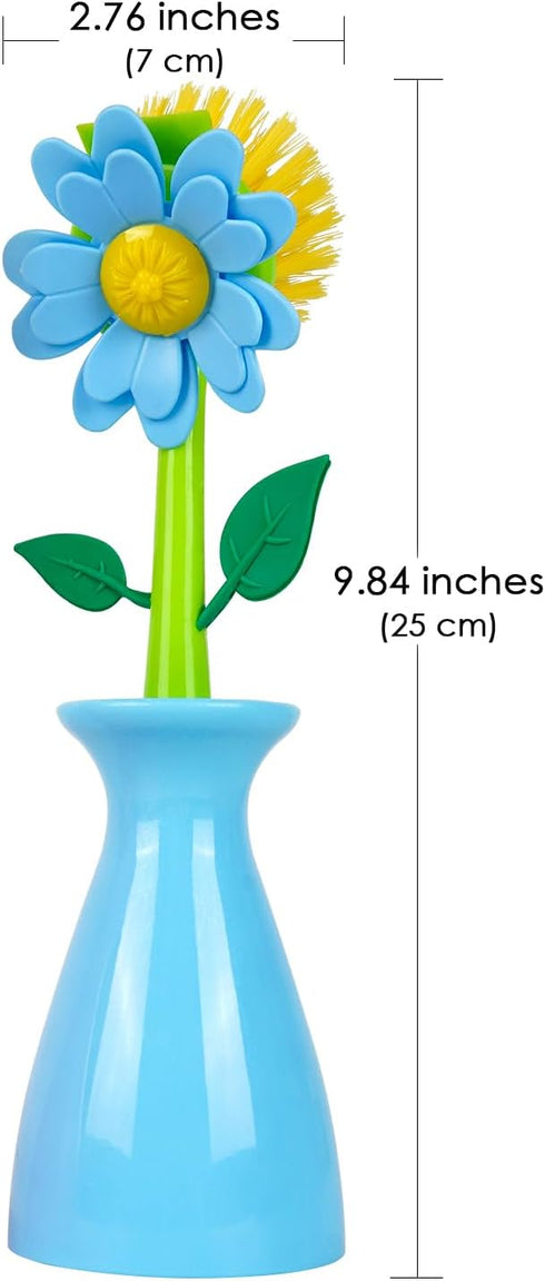 JANKOW (2 Long Handle Vegetable and Fruit Brush, Florganic Dish Brush with Vase, Long Handle Dish Brush Kitchen