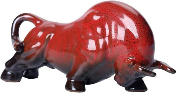 Wall Street Bull Arts Statues, Exquisite Ceramic Fortune Bulls Figurines for Home & Office Tabletop Decor