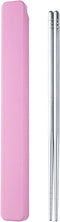 Metal Chopsticks, Reusable Stainless Steel with Pull Design Case for Travel and Bento Box (Pink)