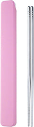 Metal Chopsticks, Reusable Stainless Steel with Pull Design Case for Travel and Bento Box (Pink)