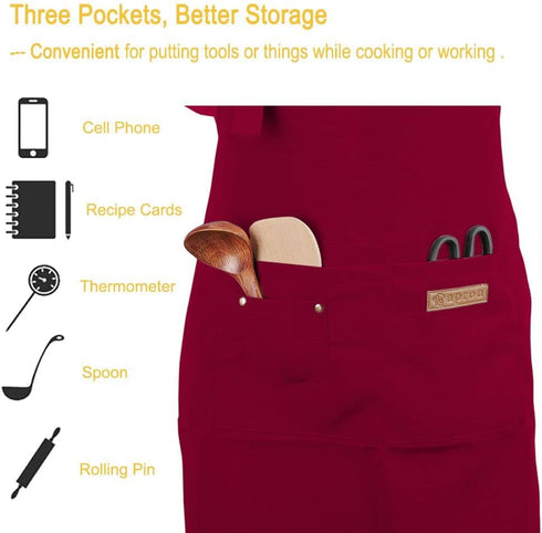 Adjustable Straps Aprons for Women Men - Waterproof Canvas Kitchen Cooking Apron with Pockets