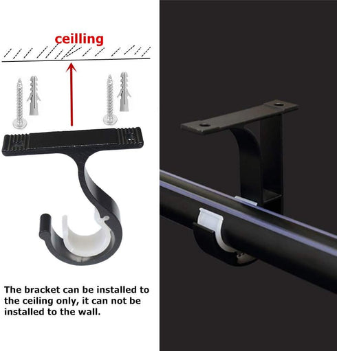 Curtain Rod Brackets 2pcs, Black Curtain Rod Holder for Drapery Rod with Diameter 1-1/8"(28mm) Installed to The Ceiling