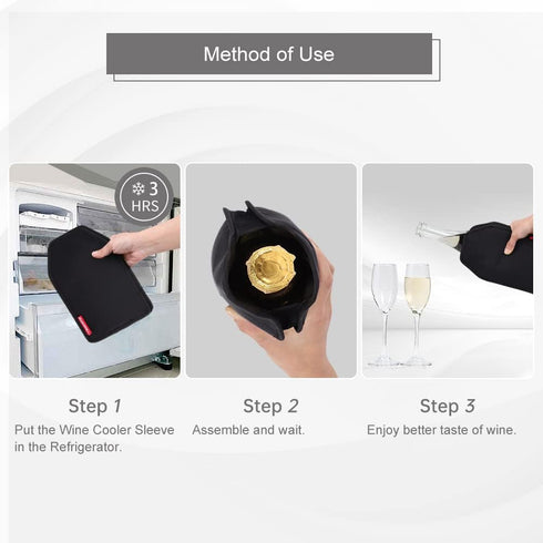 Wine Cooler Sleeve, Reusable Chiller for Red Wine, Sparkling Wine, Champagne, Water-repellent Nylon Fabric, Black