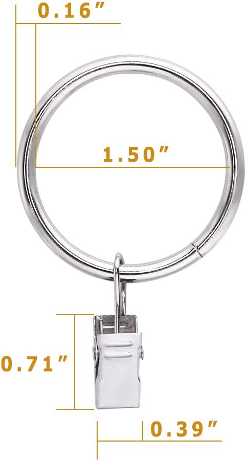 44 Pack Curtain Rings with Clips Hooks | Silver Drapery Clips with Rings, Stainless Steel Metal, 1.5 inch