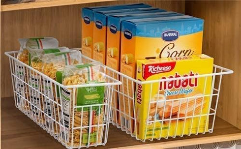 Set of 4 Redrubbit Wire Storage Baskets, Large Farmhouse Metal Freezer Organizer Bins with Handles for Kitchen