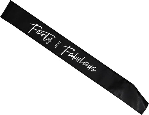 BLUE PANDA - 40th Birthday Sash and Tiara for Women, Forty and Fabulous Party Decorations (Black Satin)
