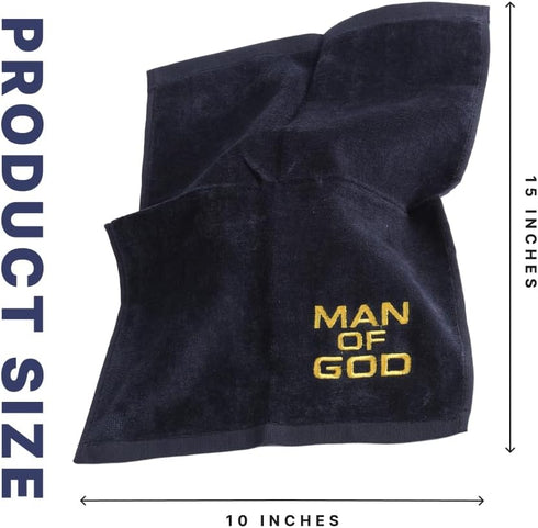 Swanson Christian Products Black Hand Towel Man of God with Gold Embroidery, Pastor Appreciation Gift, Face Towel