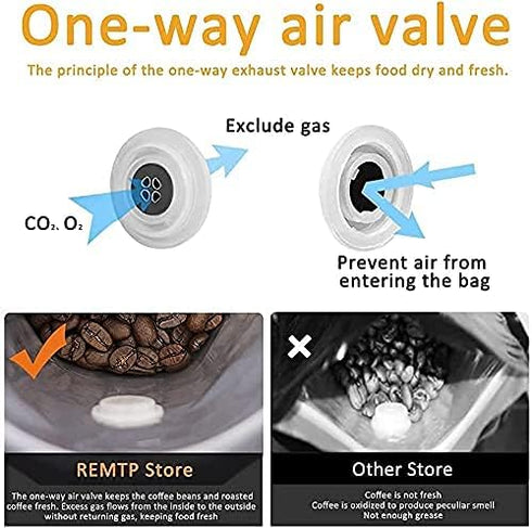 Valve(50pcs,12 oz,3/4 lb) REMTAP Coffee Bags with balck High Barrier Aluminumed Foil Flat Bottom Standing Coffee Beans