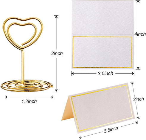 24 Pcs Mini Place Card Holders and 24 Pcs Place Cards with Gold Foil Border for Wedding, Birthday