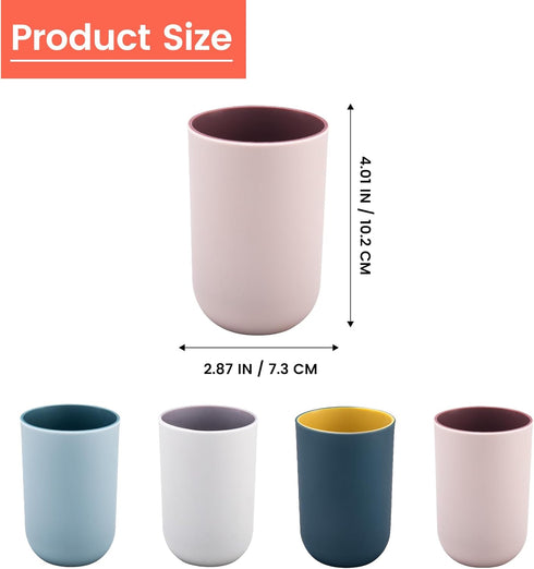 PNDID 4 Pieces Plastic Bathroom Tumblers, Unbreakable Toothbrush Cup, Plastic Mouthwash Cup Toothbrush Holder (Light