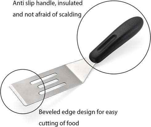 2 Pack Small Metal Spatula, Mini Stainless Steel Spatula for Flipping and Baking with Non-Slip Handle