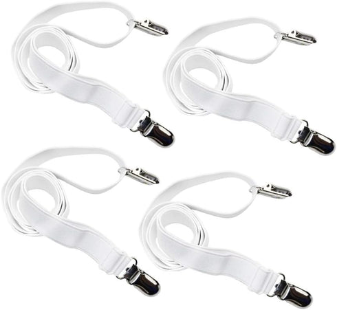Long Bed Sheet Clips, Adjustable Mattress Holder Straps Fastener, 4 Pieces (White)
