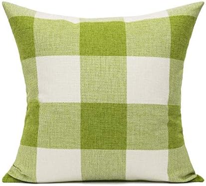 Outdoor Green Throw Pillow Covers 18x18, Set of 2 Buffalo Plaids Check for Spring Front Porch Home Decor